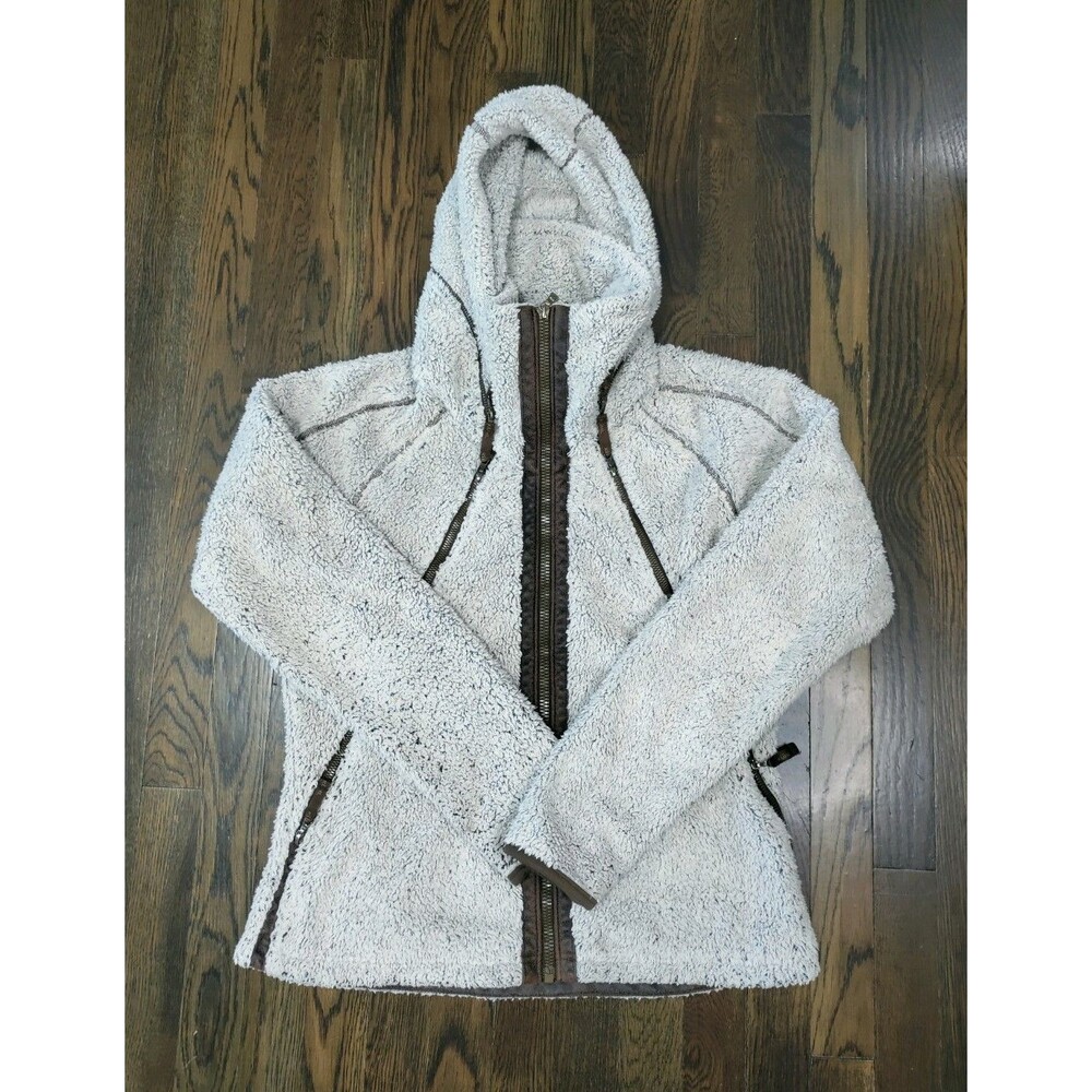 Kuhl Flight Jacket Womens Large Beige Deep Sherpa Pile Fleece Full Zip Pockets